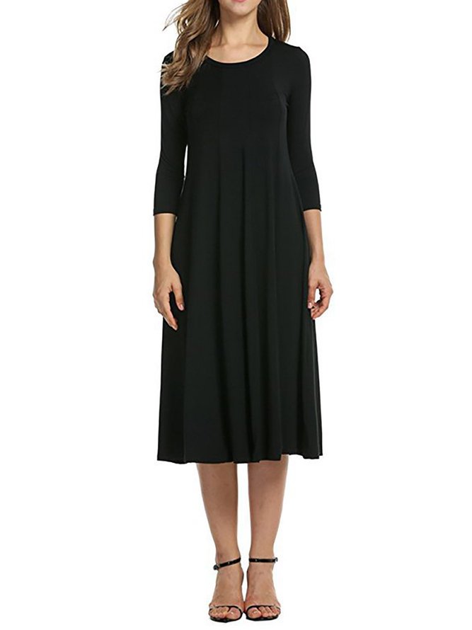 Women Cotton Elegant 3/4 Sleeve Polyester Casual Dresses noracora